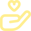 A hand holding a heart signifying support.