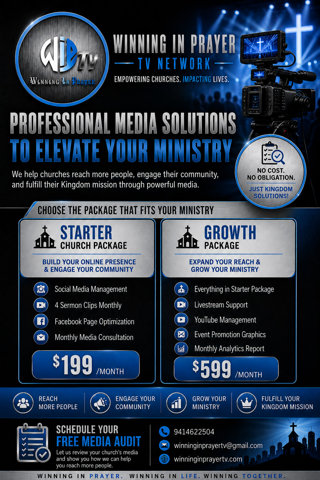 Winning in Prayer TV Network church media audit flyer