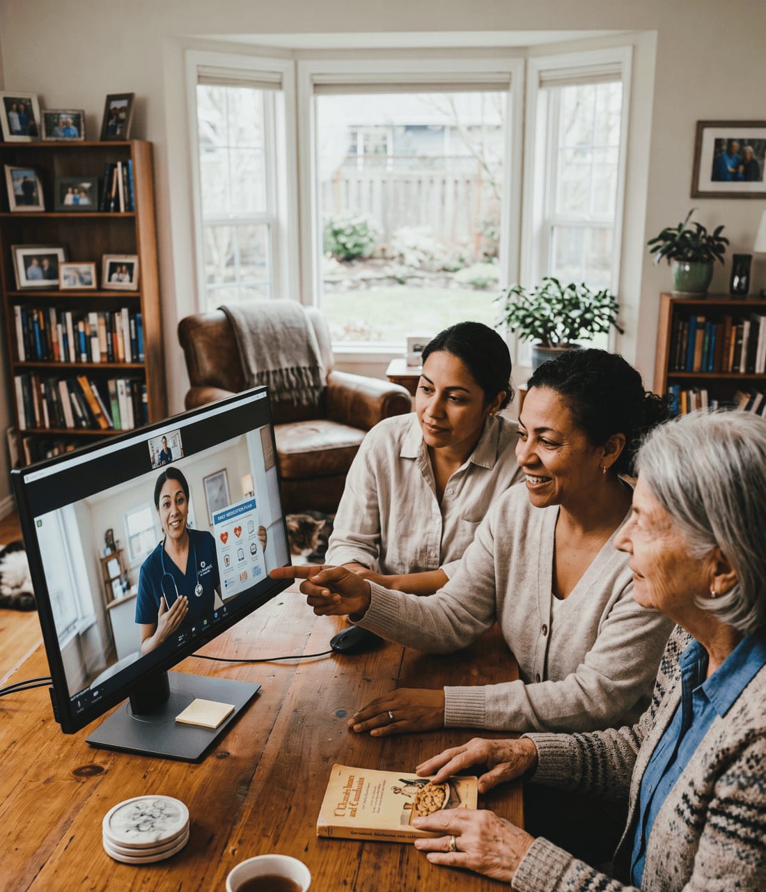 BloomCare nurse supporting a patient and caregiver through coordinated virtual care.
