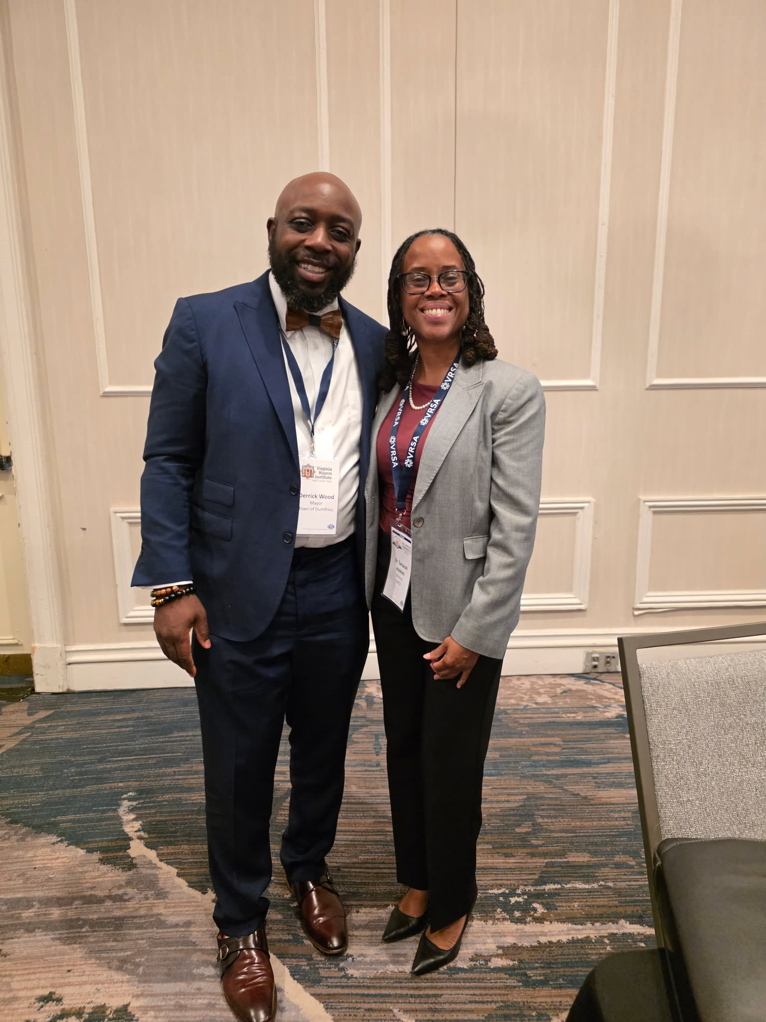 Mayor Derrick Wood with Virginia DHCD Director Tamarah Holmes at the 2026 VML conference.