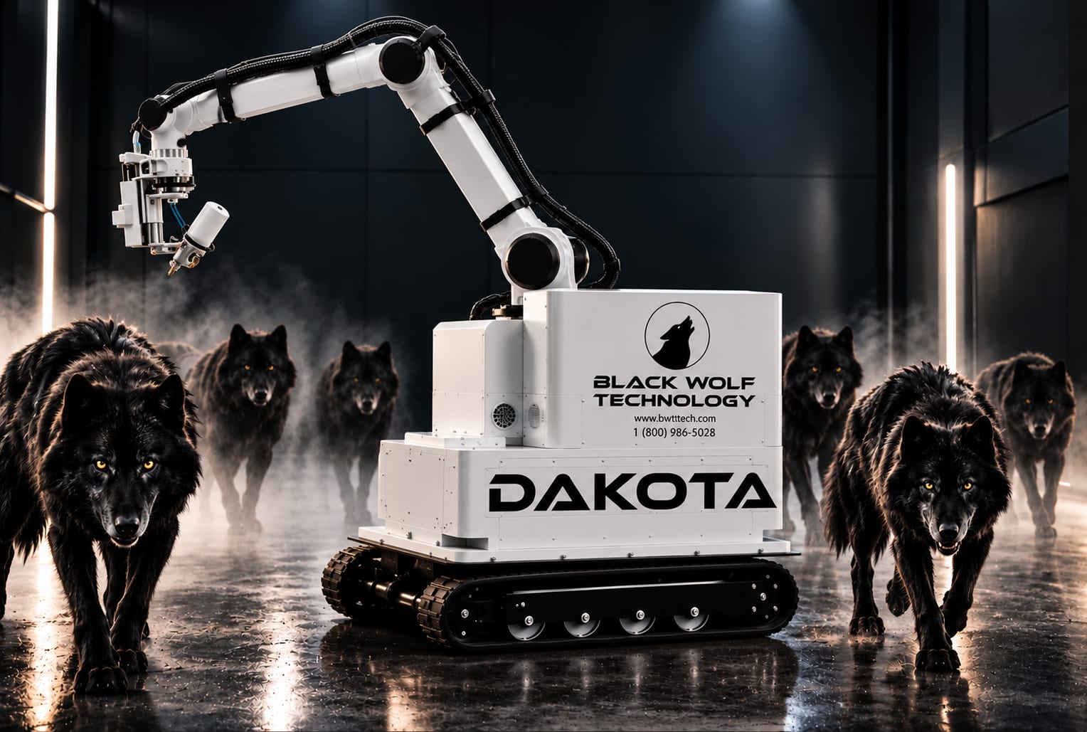 DAKOTA autonomous robotic paint system surrounded by black wolves